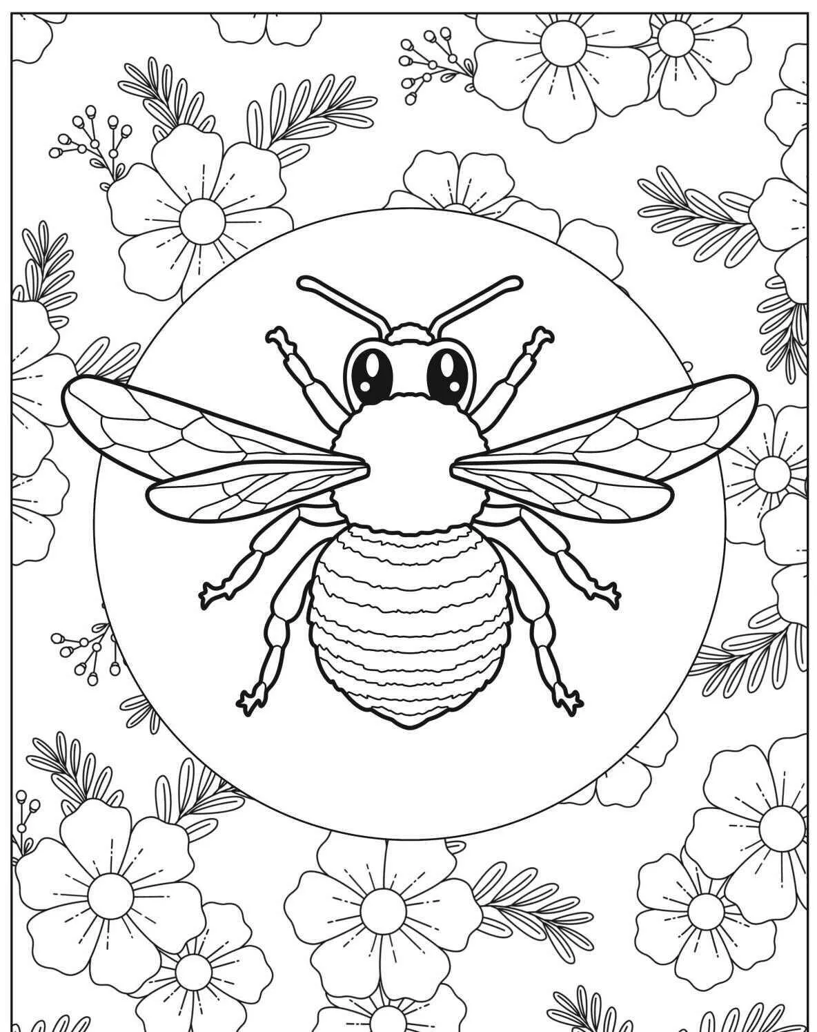 Desenho de Abelha Bonita com Flores para Colorir
