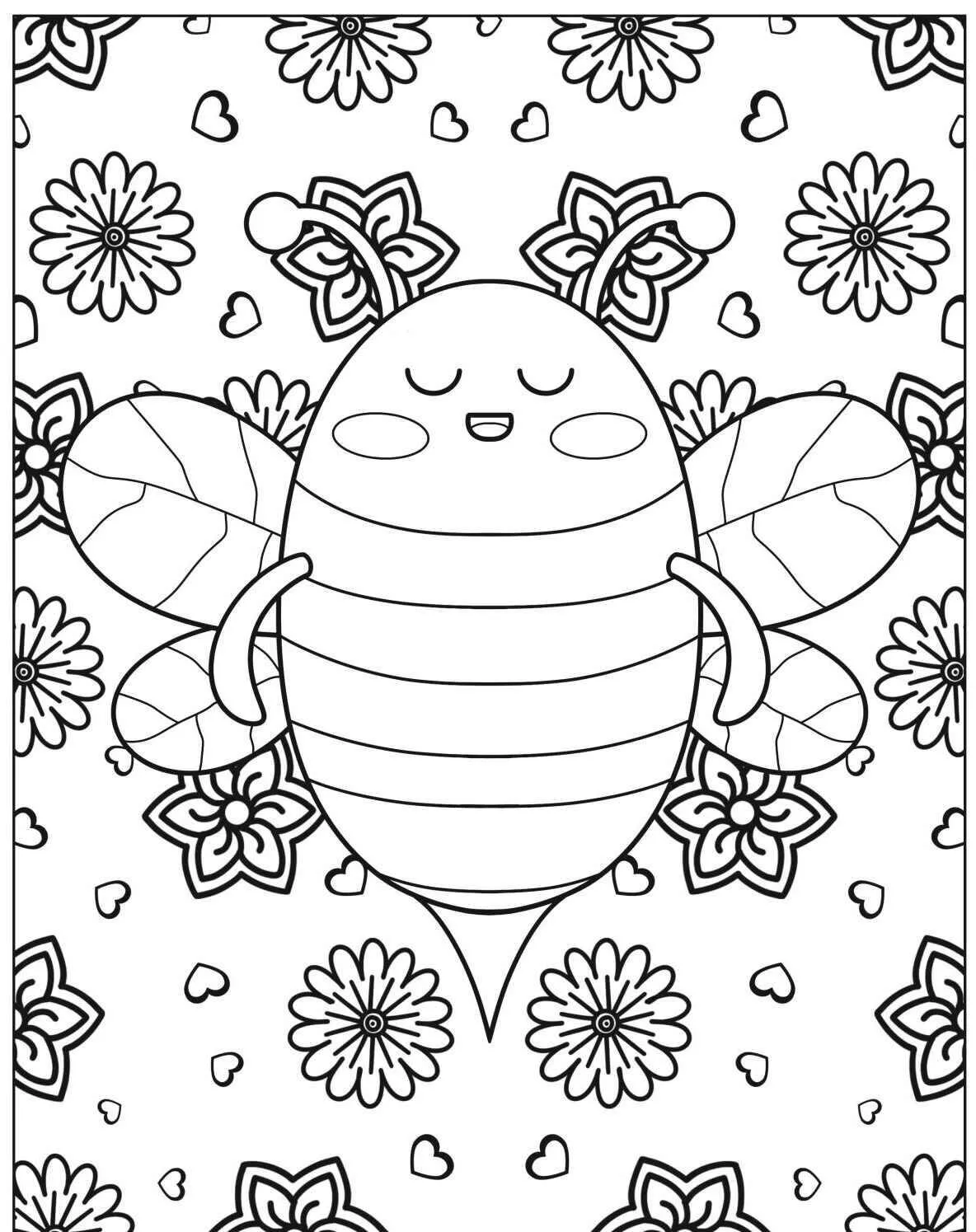 Desenho de Abelha Feliz com Flores para Colorir