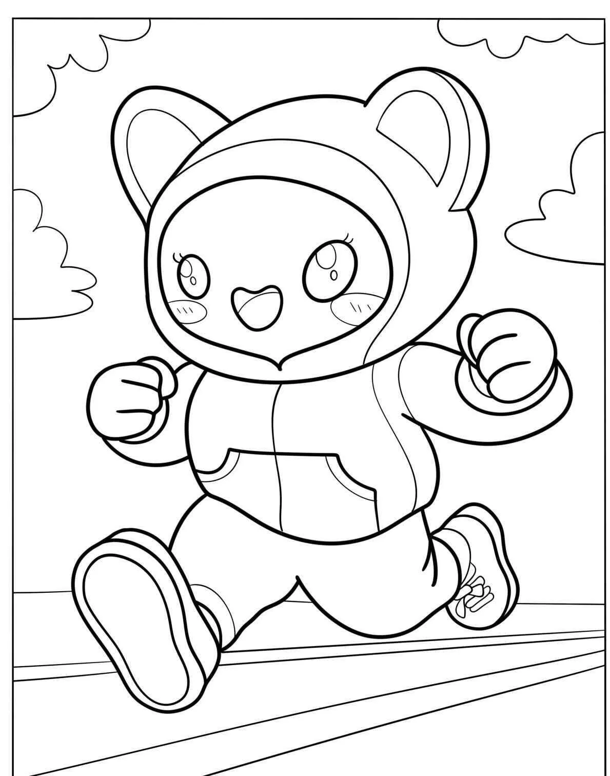 Página para colorear de oso kawaii corriendo