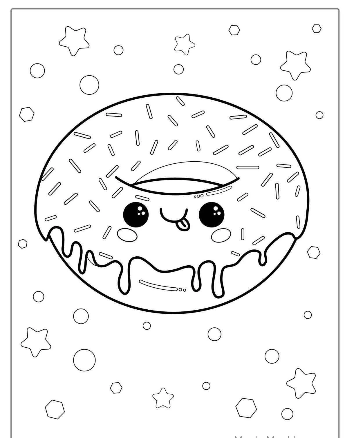 Dibujo kawaii de Lindo Donut con Chispas para Colorear