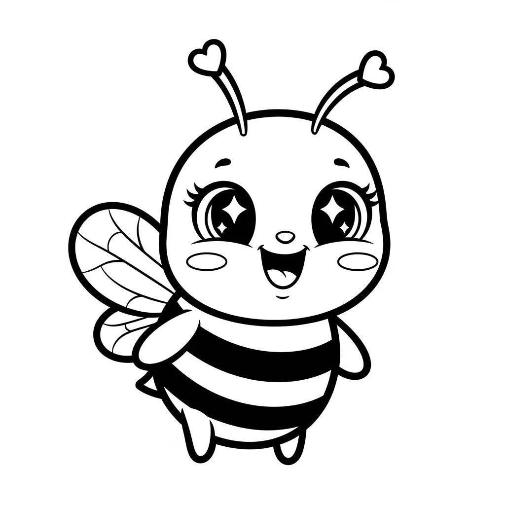 Desenho de Abelha Kawaii Sorridente para Colorir