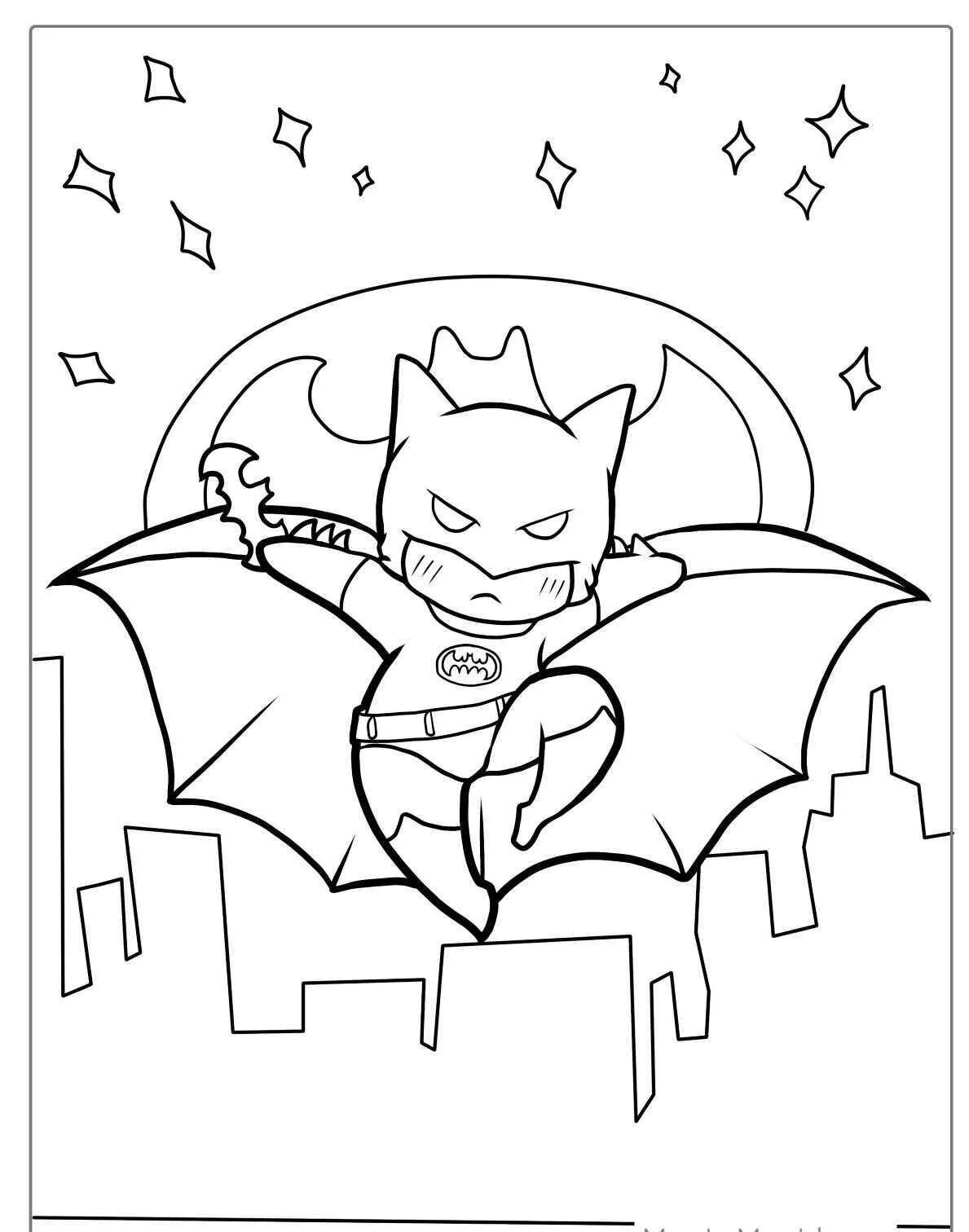 Página para colorear de gatito superhéroe kawaii