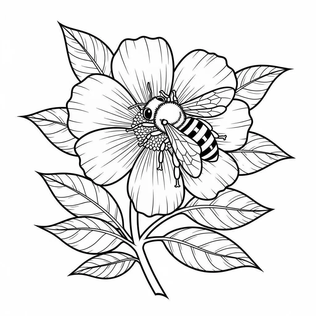 Desenho de Abelha Bonita em Flor para Colorir