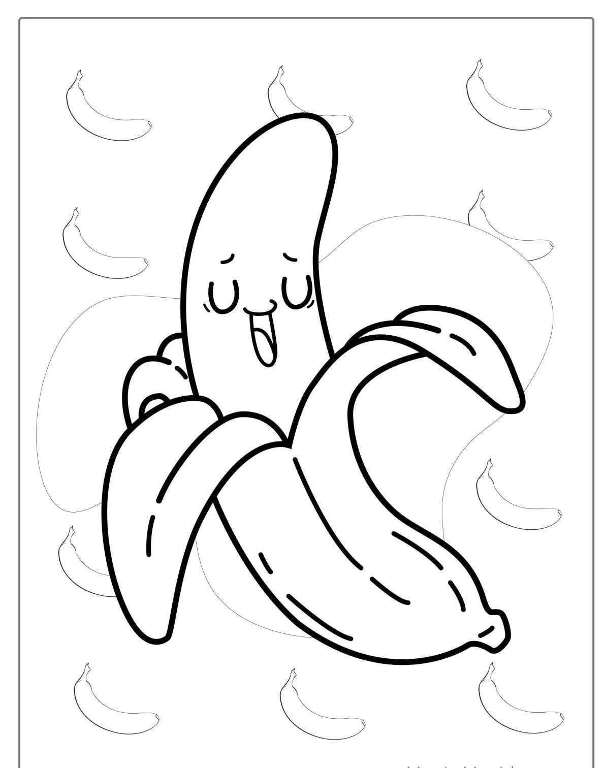 Página Para Colorear De Plátano Feliz kawaii