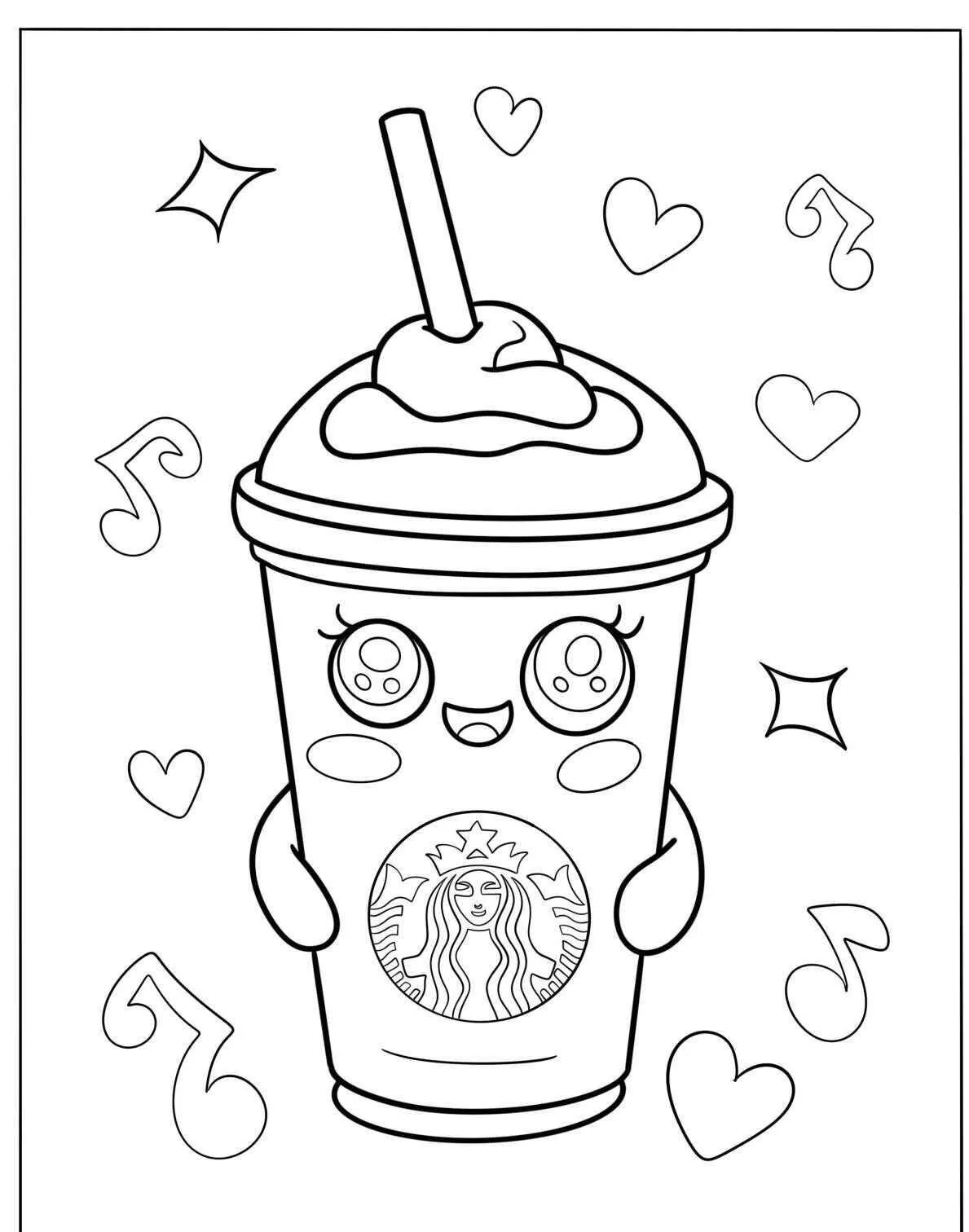 Taza de bebida kawaii con cara feliz para colorear