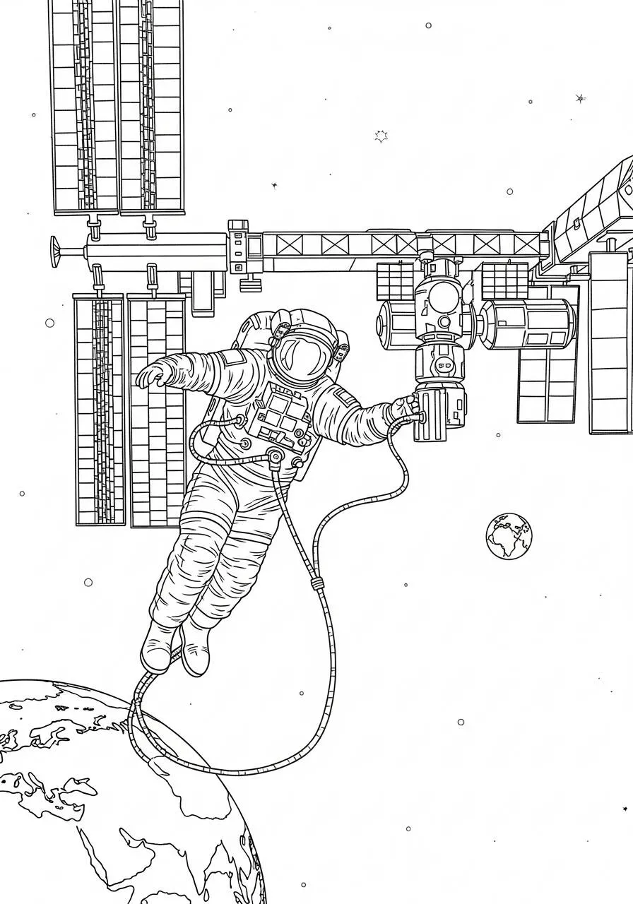 Coloriage d'un astronaute flottant sur la station spatiale