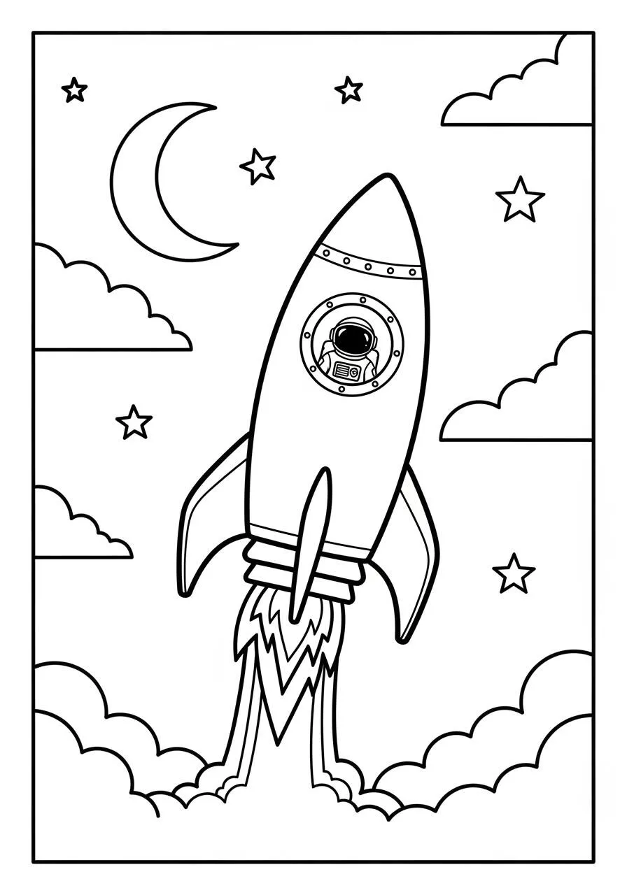 Coloriage Astronaute à l’intérieur d’une fusée