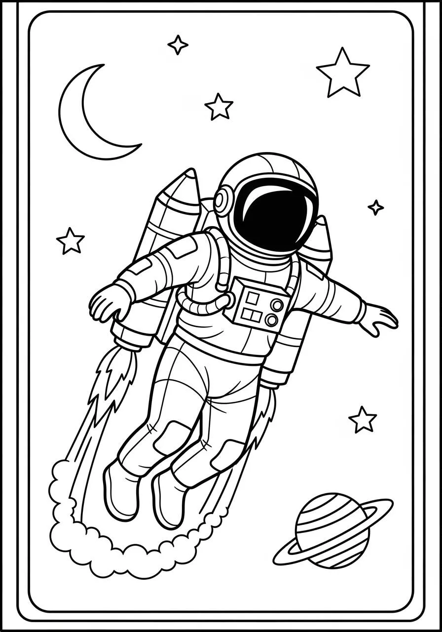 Dibujo para colorear de astronauta con cohete espacial