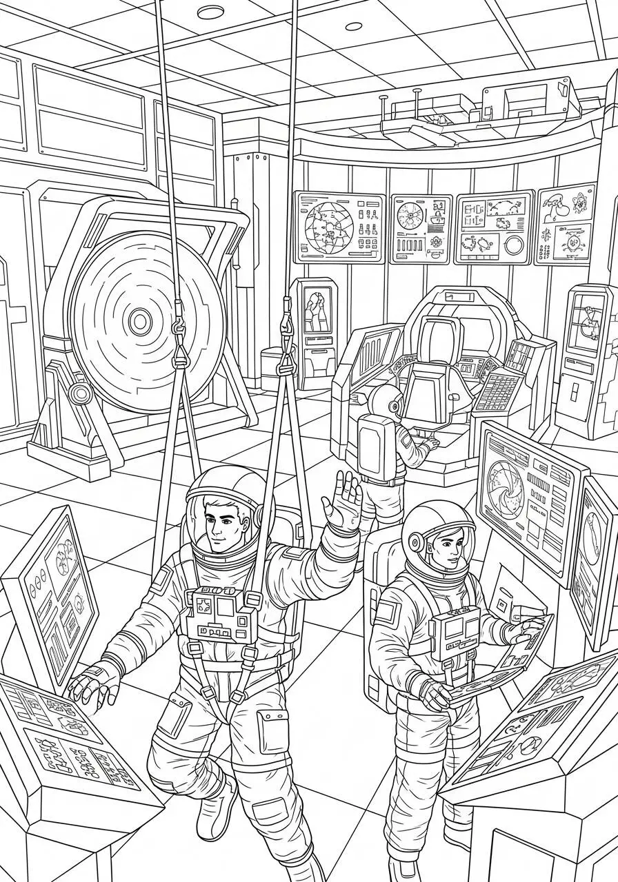 Desenho de Astronautas em Missão Espacial para Colorir