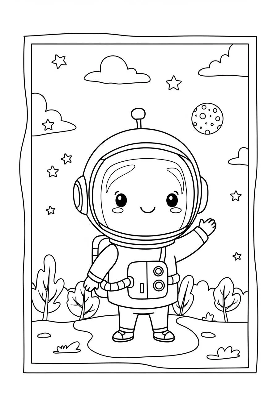 Desenho de Astronauta Fofo com Capacete e Sorriso para Colorir