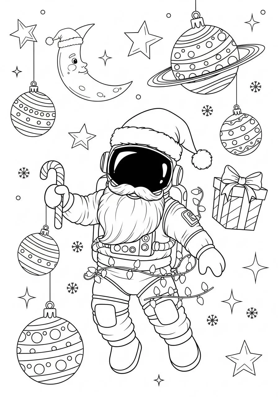 Desenho de Astronauta Natalino com Barba para Colorir