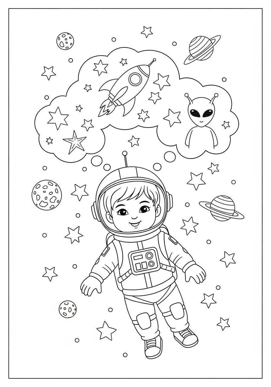 Desenho de Astronauta Sonhando com Espaço para Colorir