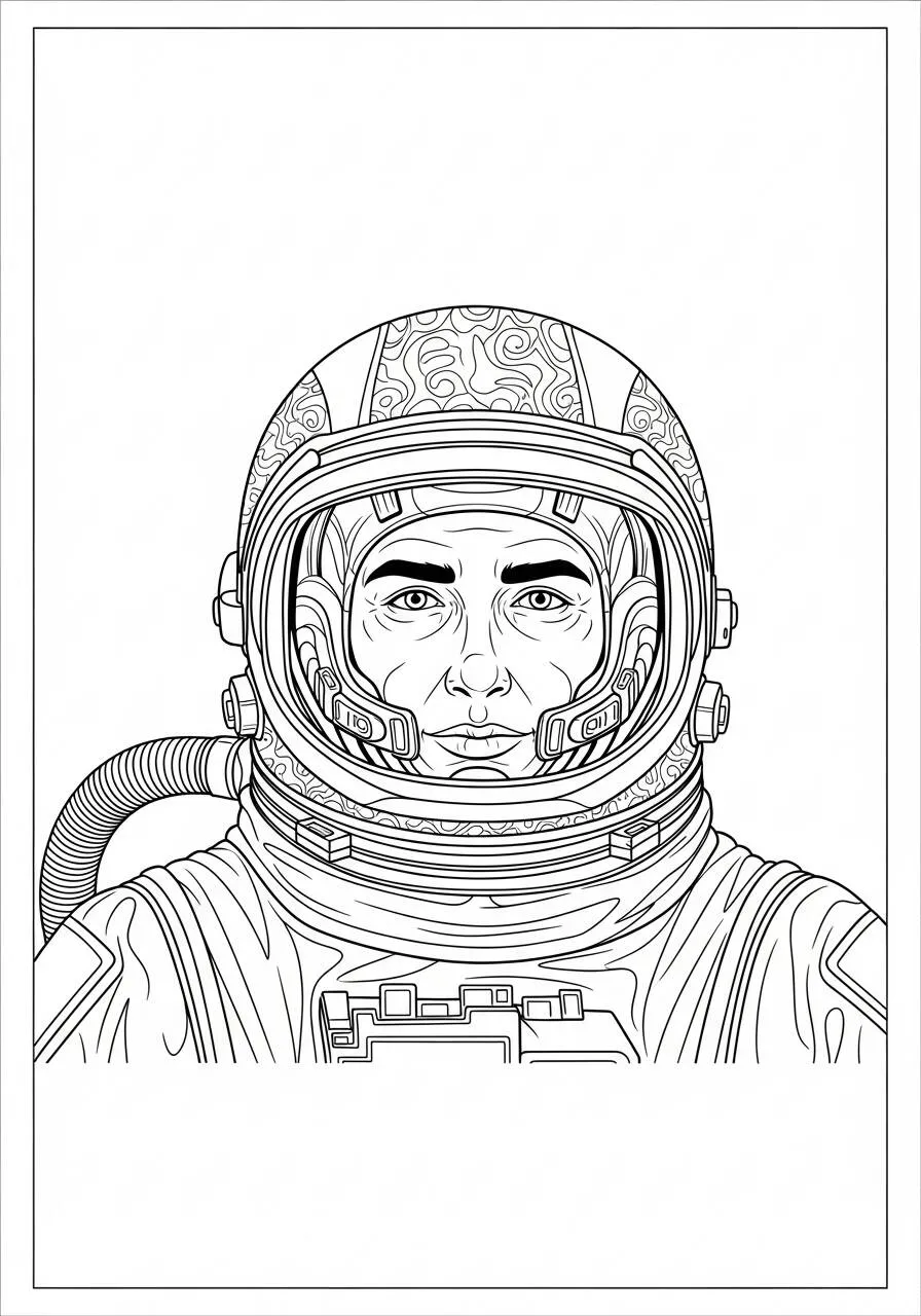 Desenho de Astronauta com Capacete Detalhado para Colorir