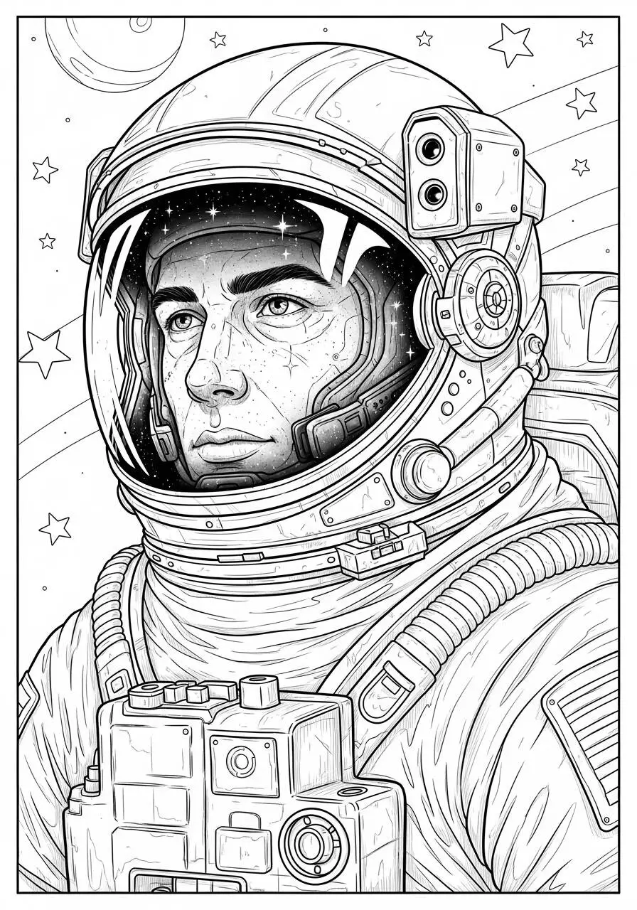 Desenho de Astronauta com Capacete Detalhado para Colorir