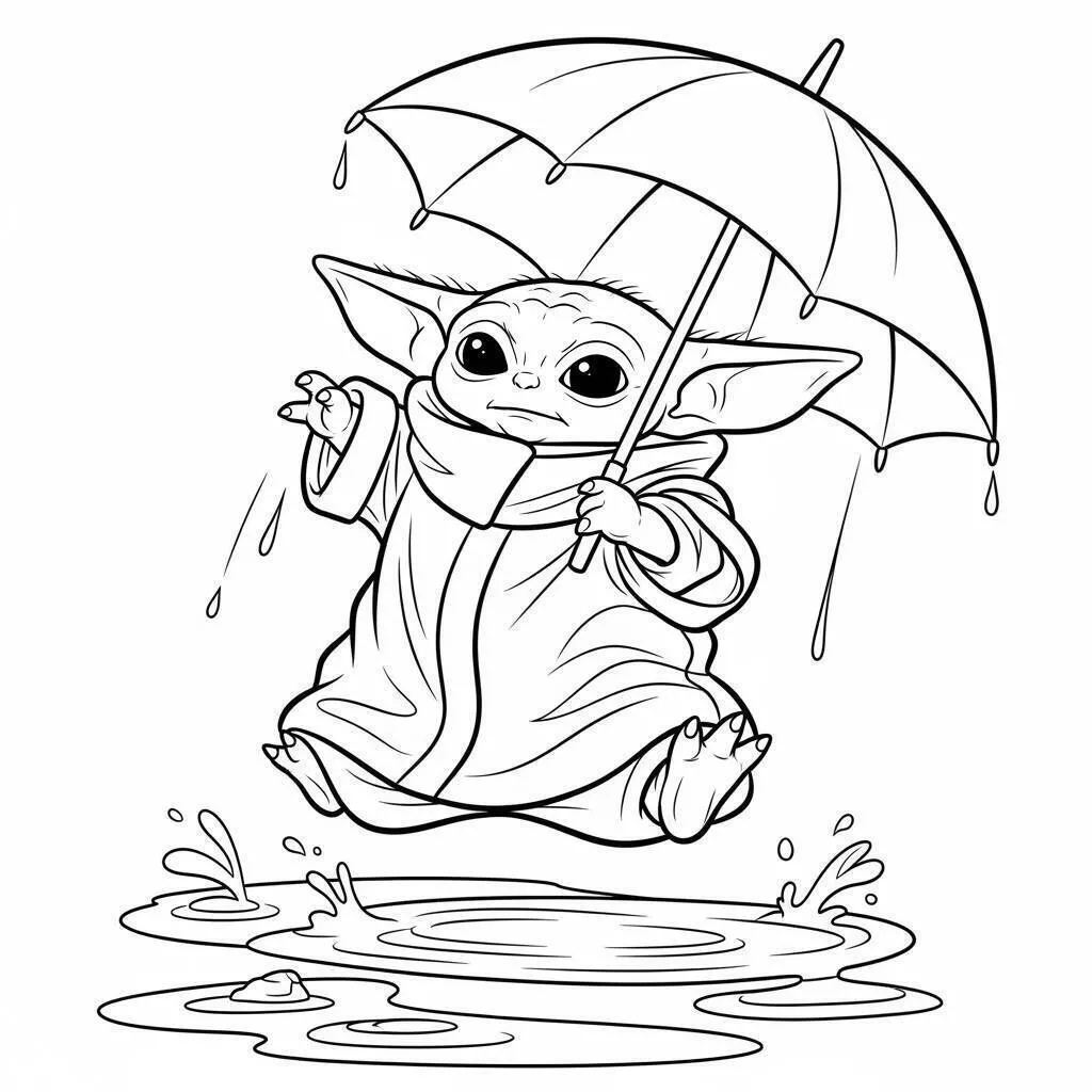 Baby Shark Playing in the Water with Umbrella Coloring Page