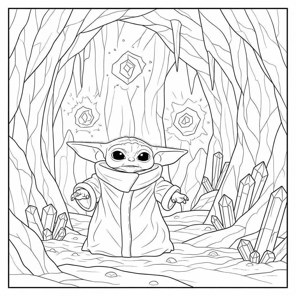 Desenho de Baby Shark Aventurando se em uma Caverna para Colorir
