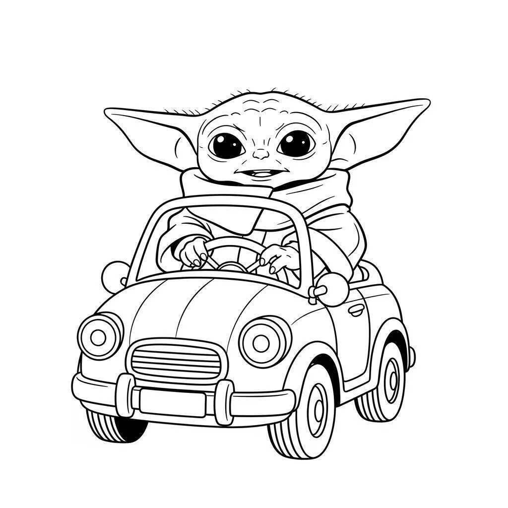Desenho de Baby Shark Dirigindo um Carro para Colorir