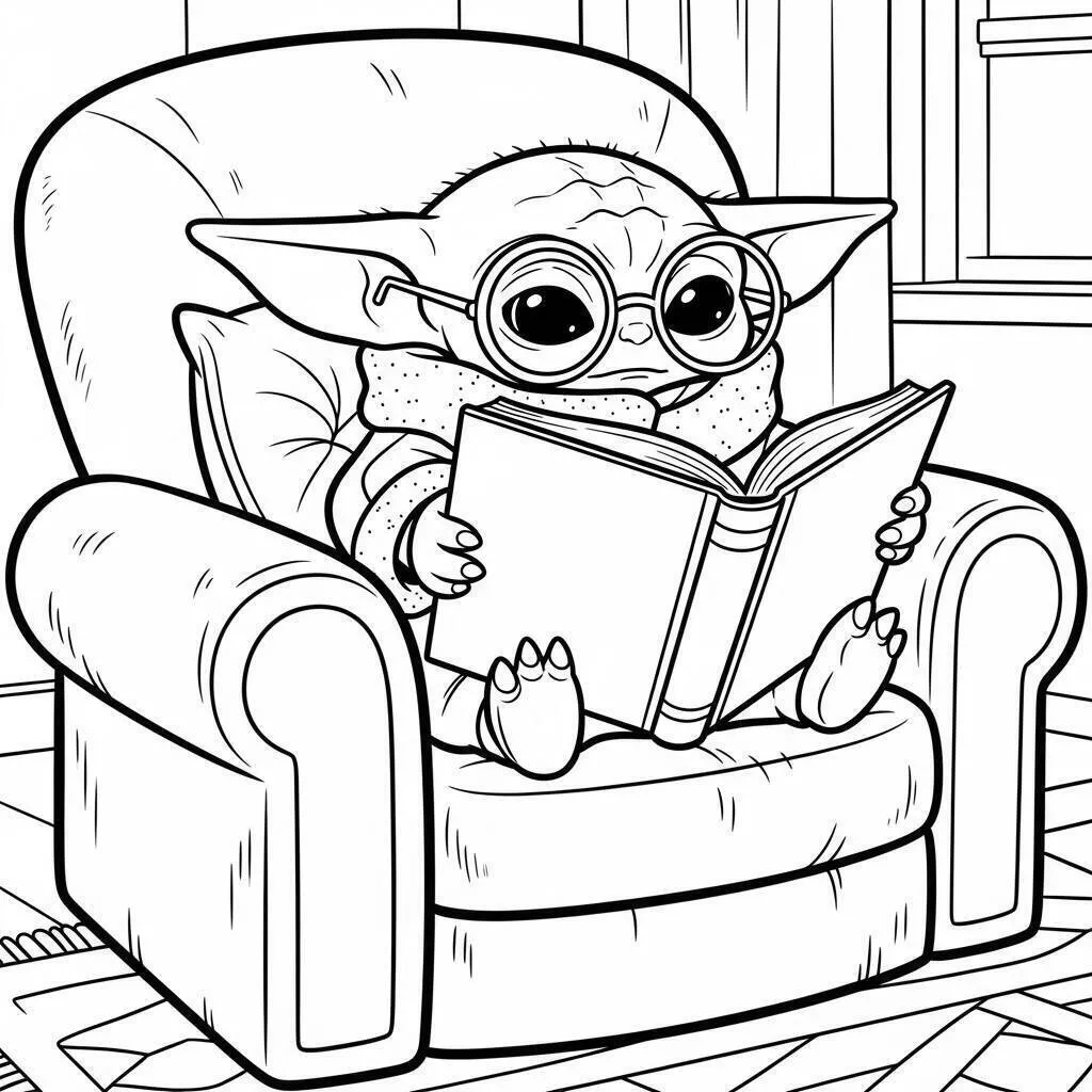 Desenho de Baby Shark Lendo um Livro para Colorir