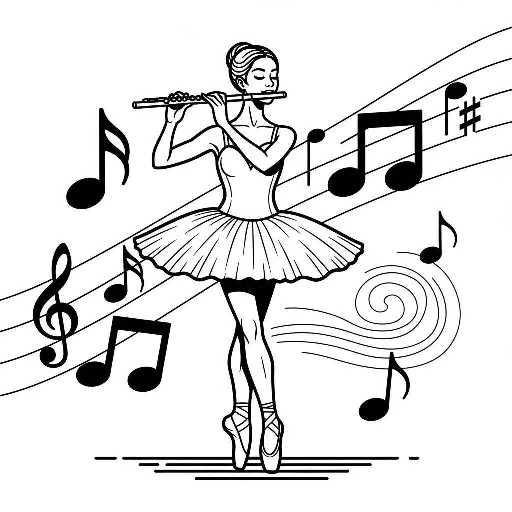 Bailarina tocando la flauta Dibujo para colorear