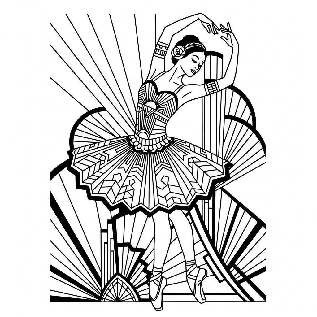 Bailarina Elegante con Fondo Geométrico para Color