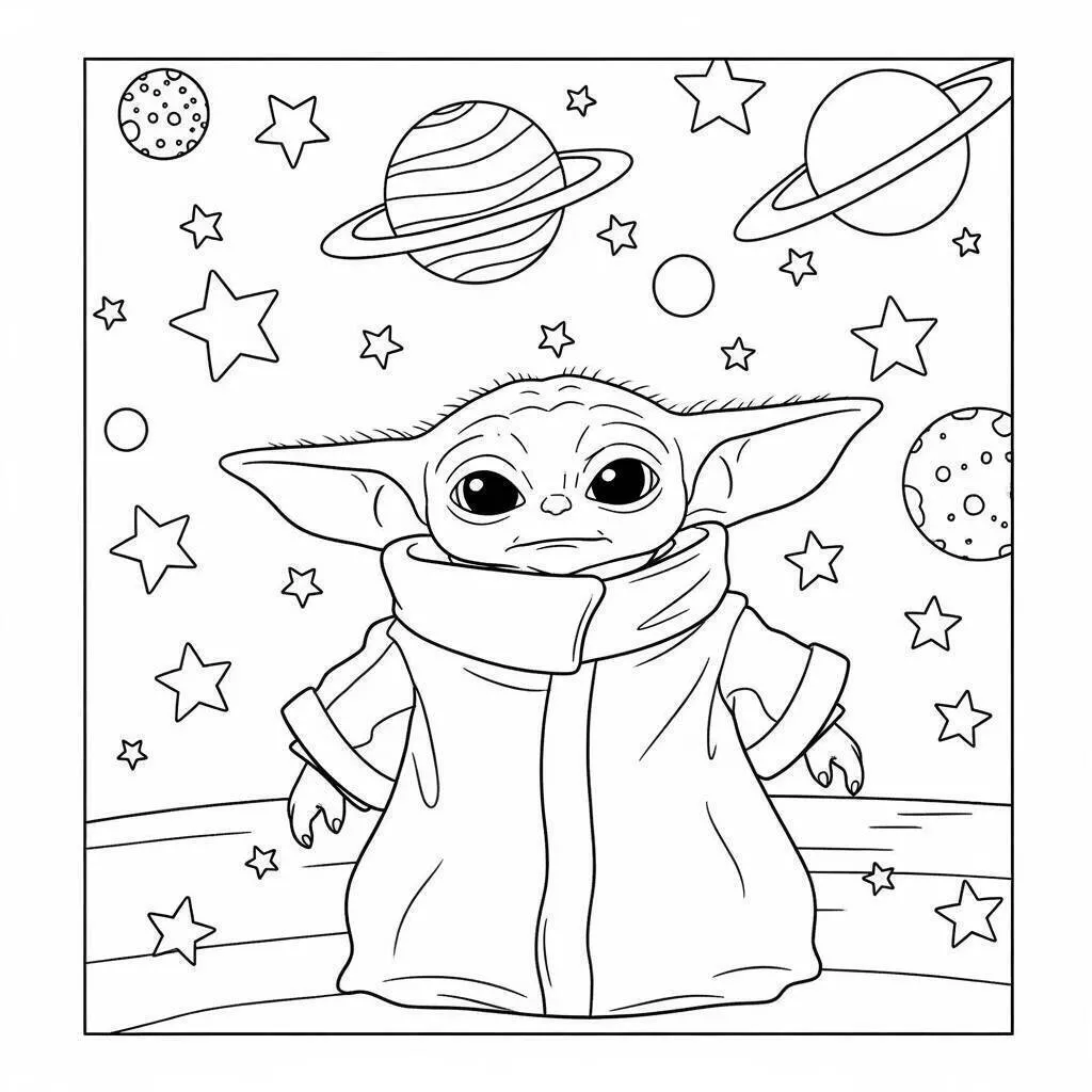 Desenho de Baby Shark Aventurando se no Espaço para Colorir