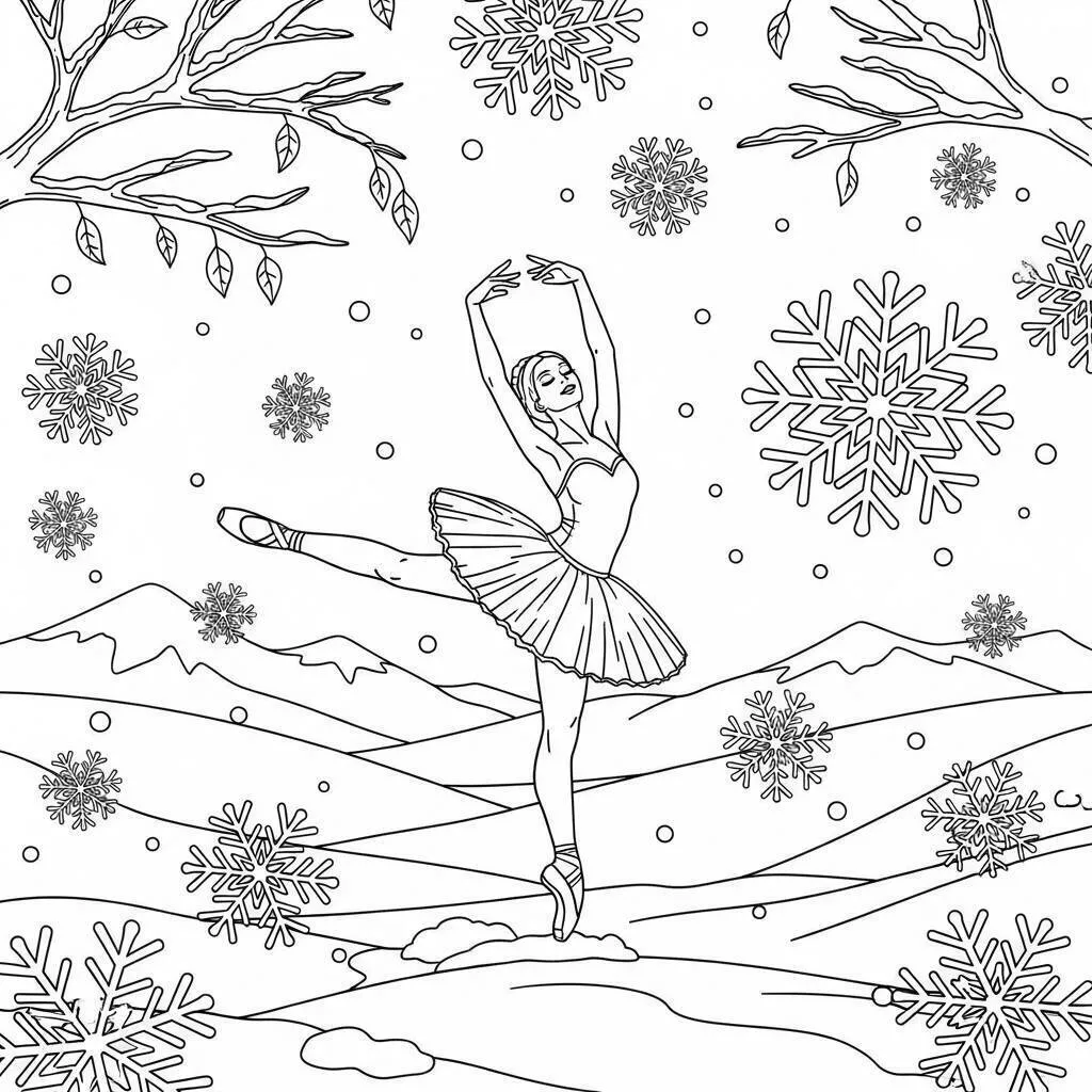 Dibujo de bailarina bailando en invierno para colorear