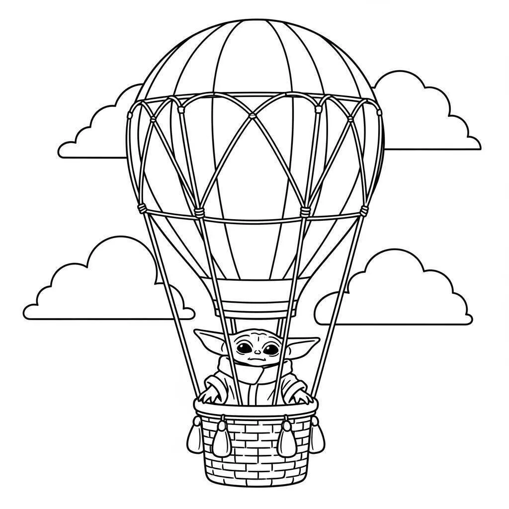 Desenho de Baby Shark em um Balão de Ar Quente para Colorir