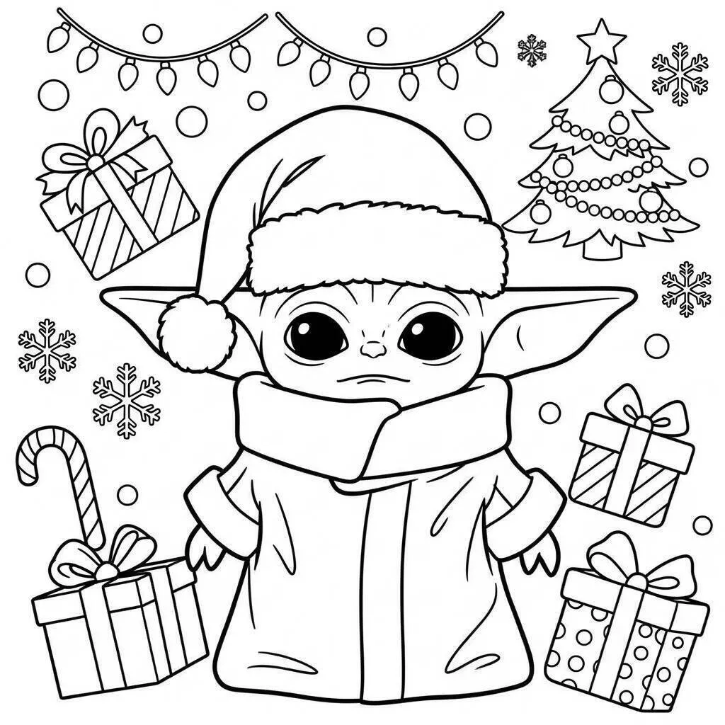Desenho de Baby Shark com Presentes de Natal para Colorir