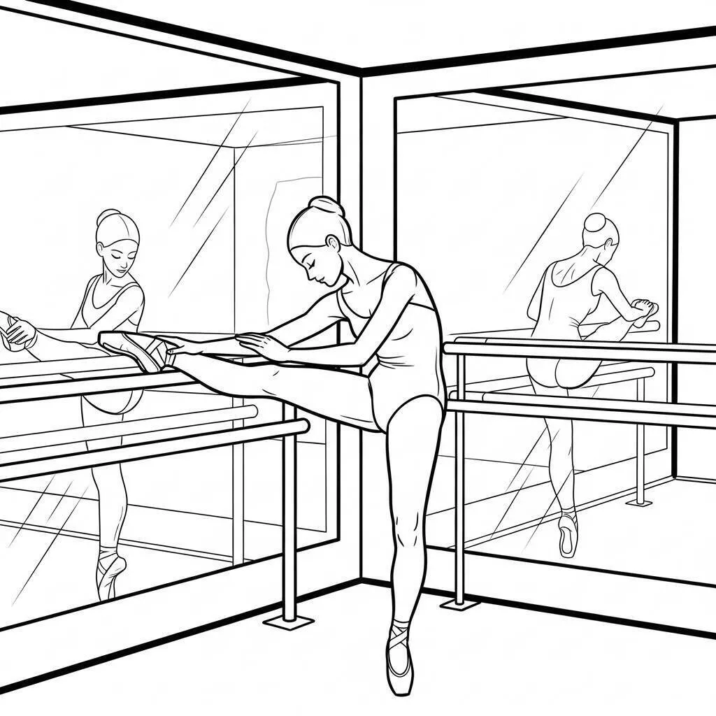 Desenho de Bailarina Praticando no Espelho para Colorir