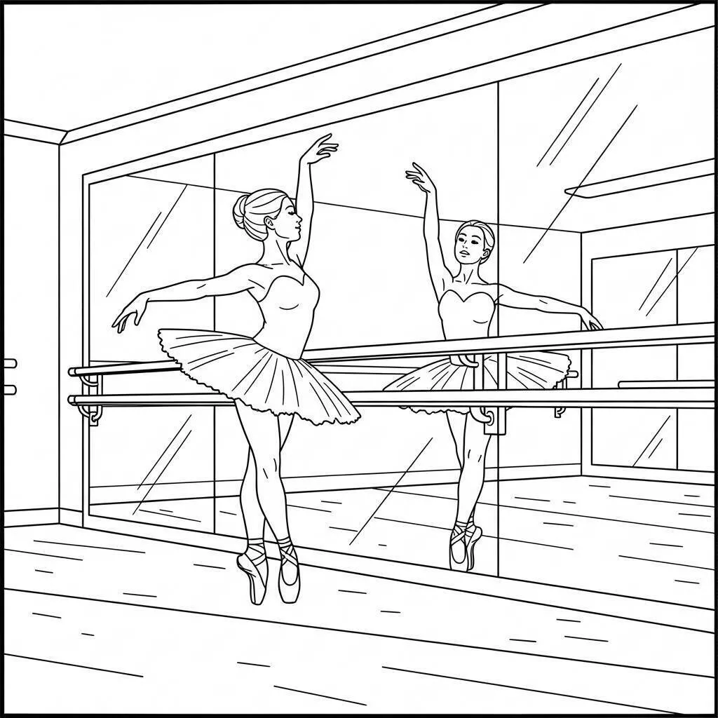 Desenho de Bailarina Praticando na Barra para Colorir