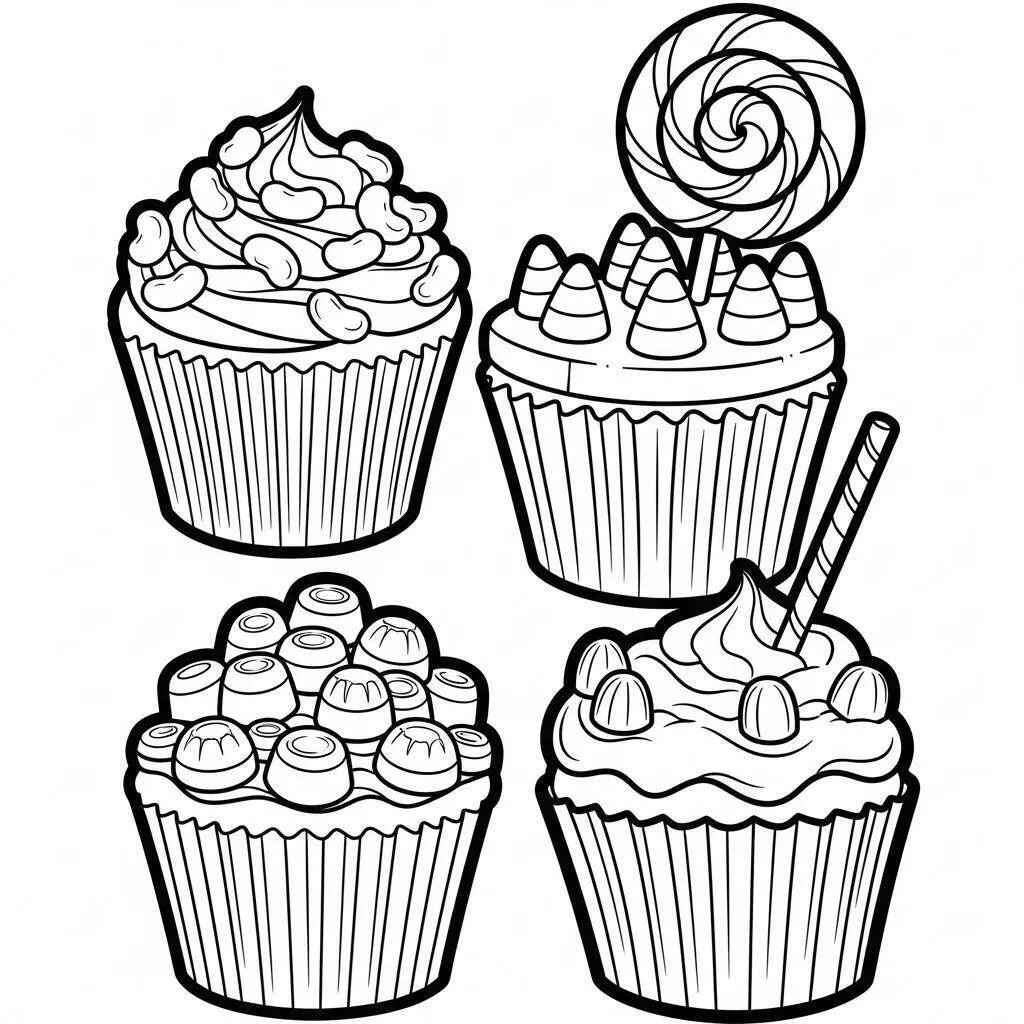 Desenho de Cupcakes Variados para Colorir