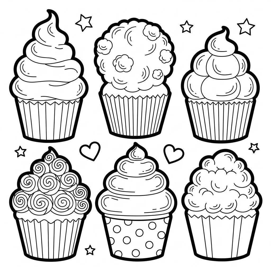 Desenho de Cupcakes Diversos para Colorir