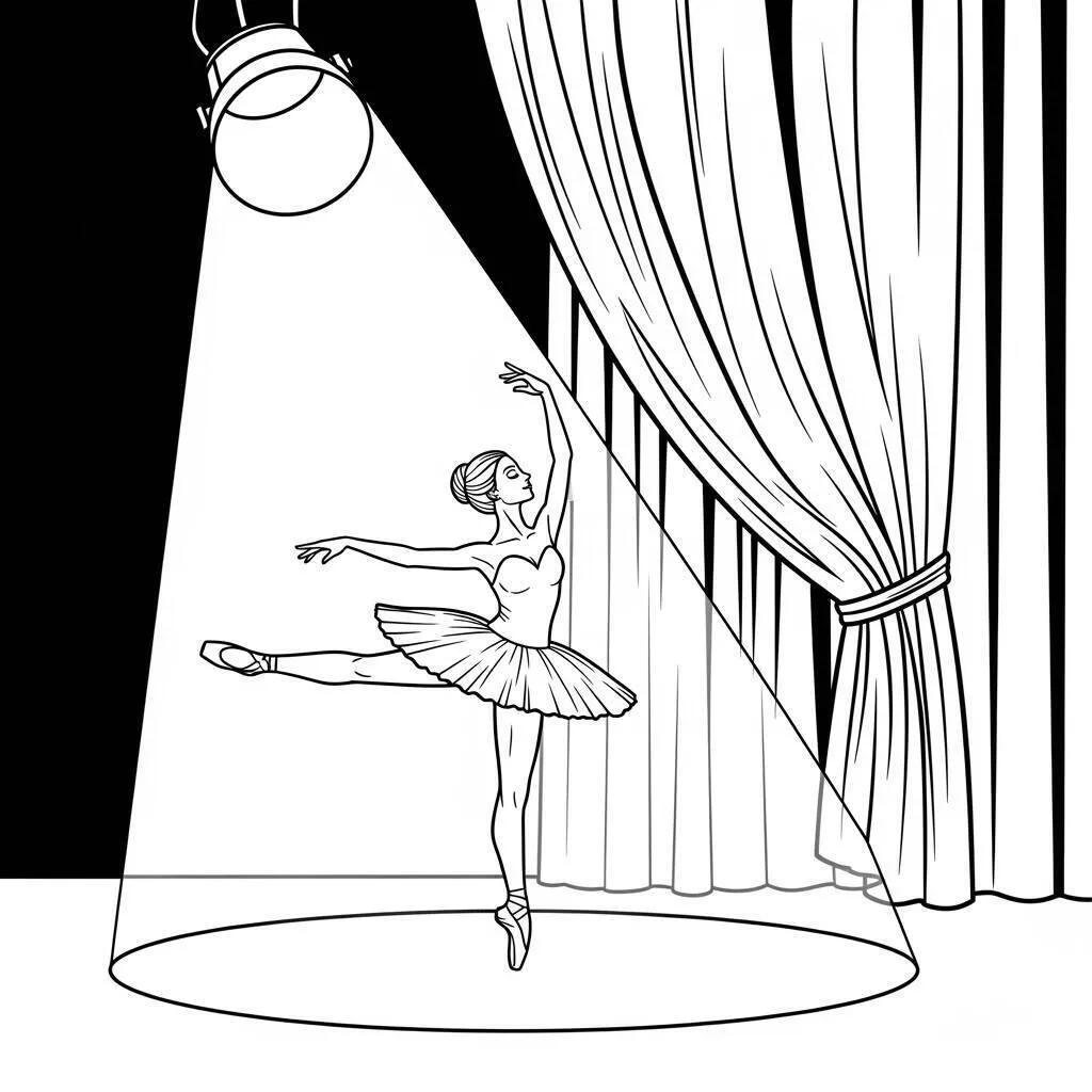 Desenho de Bailarina em Posição de Equilíbrio para Colorir