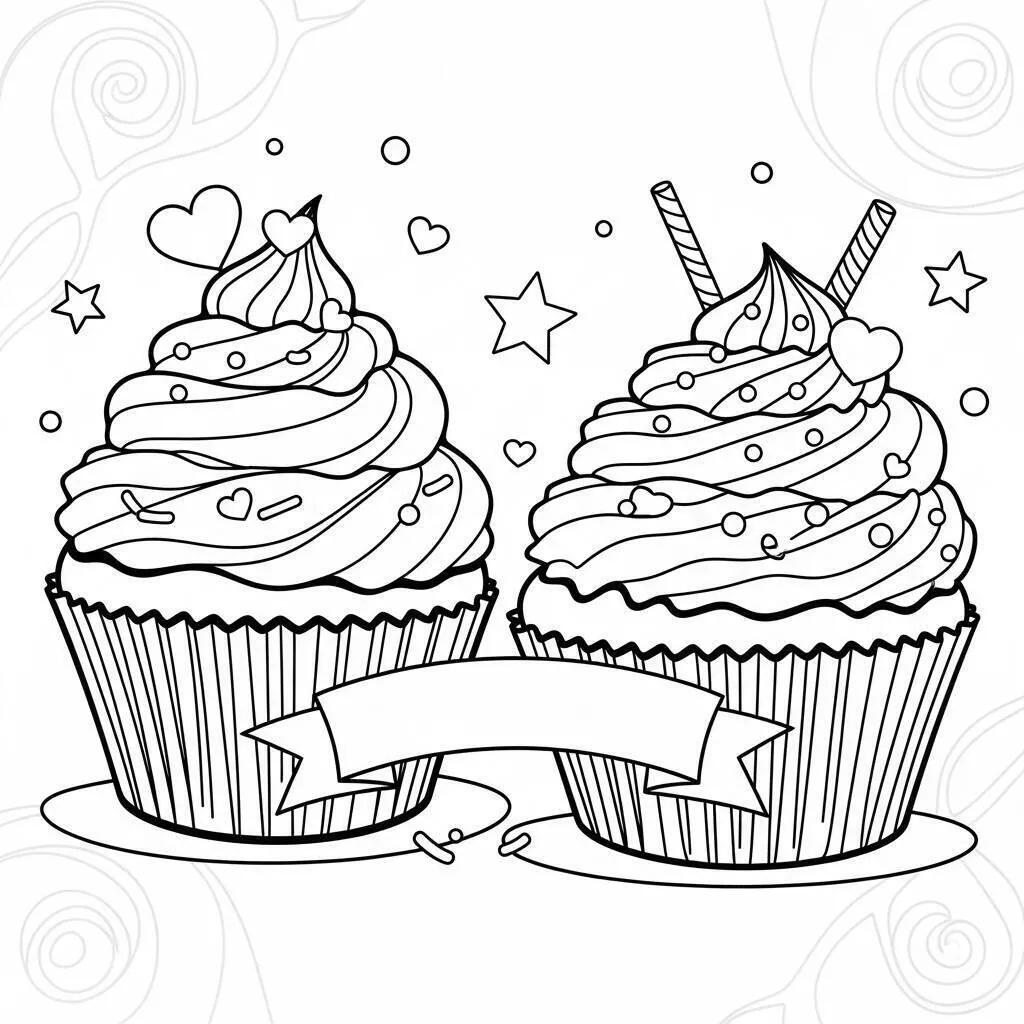 Desenho de Cupcakes Decorados para Colorir