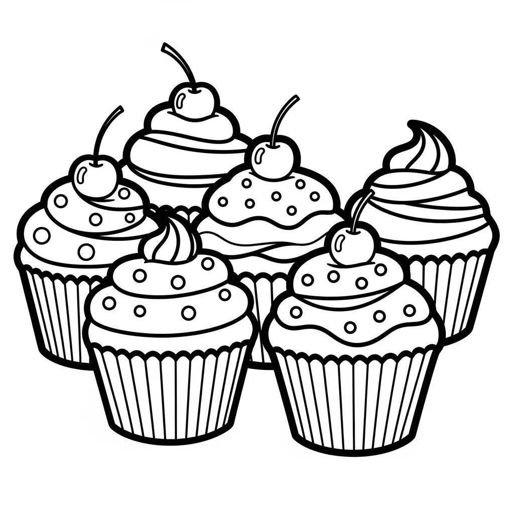 Desenho de Cupcakes Coloridos para Colorir