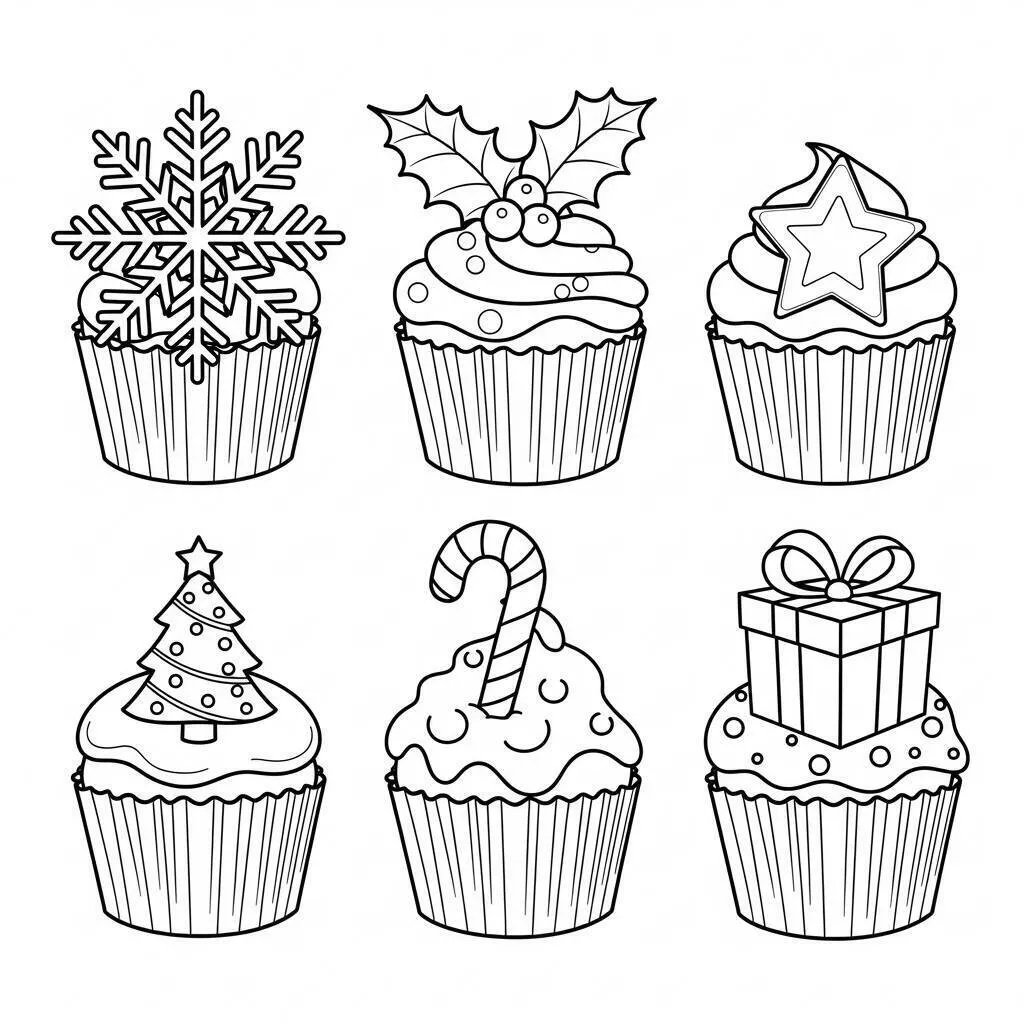 Desenho de Cupcakes Festivos para Colorir