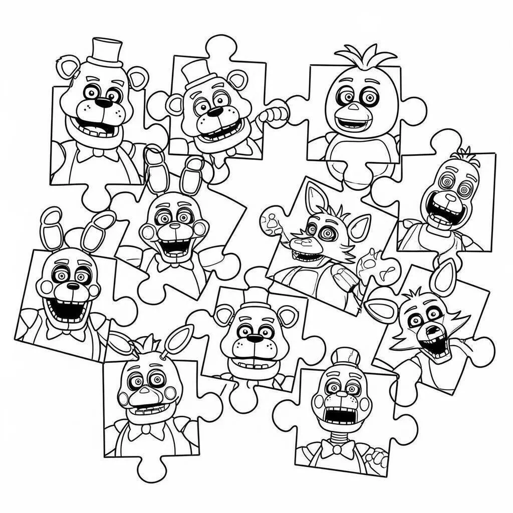 Desenho de Five Nights at Freddy’s (FNAF) com Personagens para Colorir