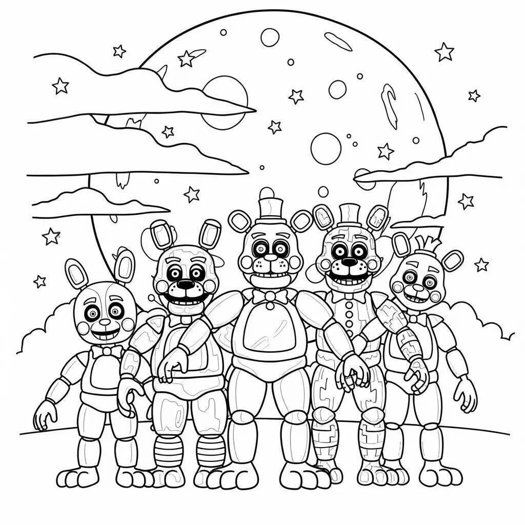 Desenho de Five Nights at Freddy’s (FNAF) dos Animatrônicos para Colorir