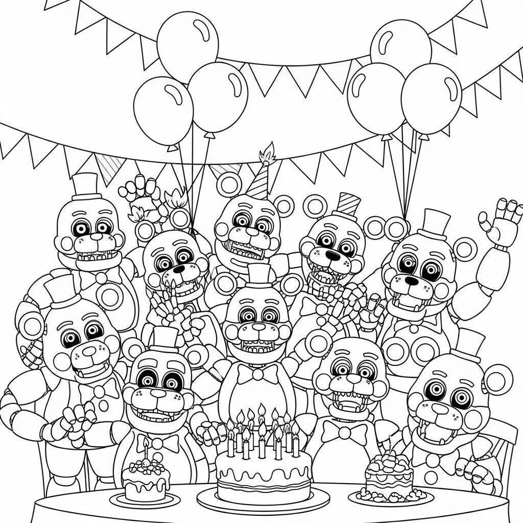 Desenho de Five Nights at Freddy’s (FNAF) da Festa dos Animatrônicos para Colorir