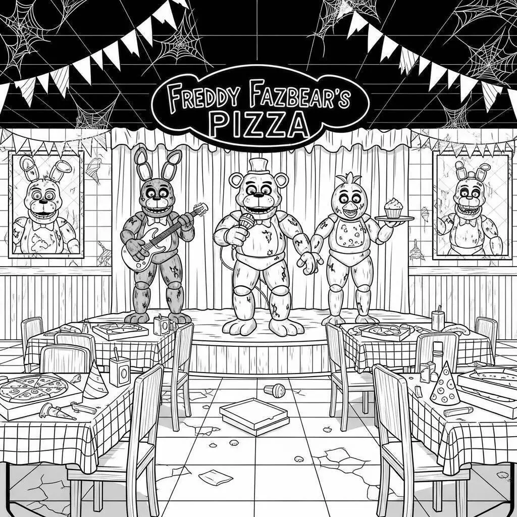 Desenho de Five Nights at Freddy’s (FNAF) do Freddy Fazbear e Amigos para Colorir