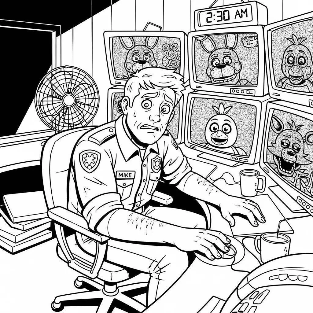Desenho de Five Nights at Freddy’s (FNAF) do Segurança Mike para Colorir