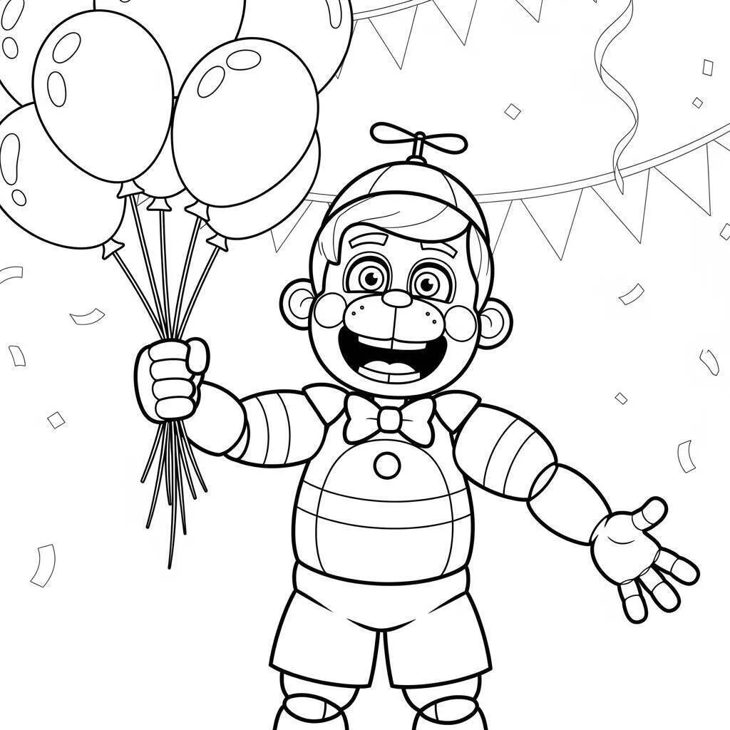 Desenho de Five Nights at Freddy’s (FNAF) do Bon Bon com Balões para Colorir