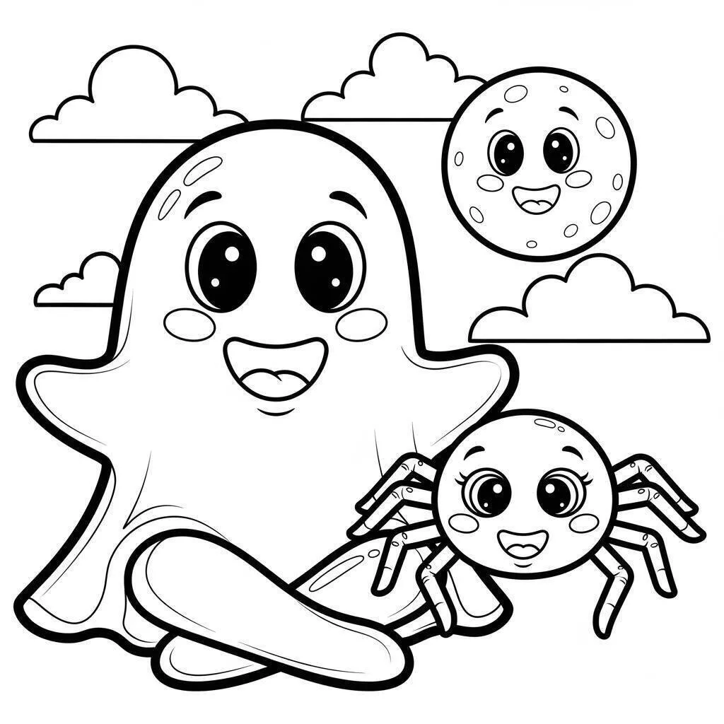 Desenho de Fantasma Amigável com Aranha para Colorir