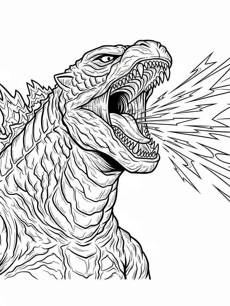 Desenho de Godzilla Lançando Raios de Energia para Colorir