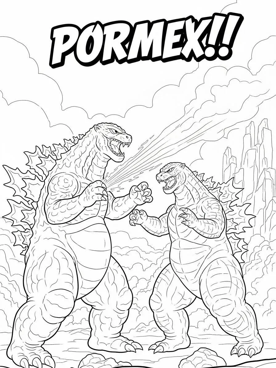 Desenho de Godzilla Lutando com Outro Godzilla para Colorir