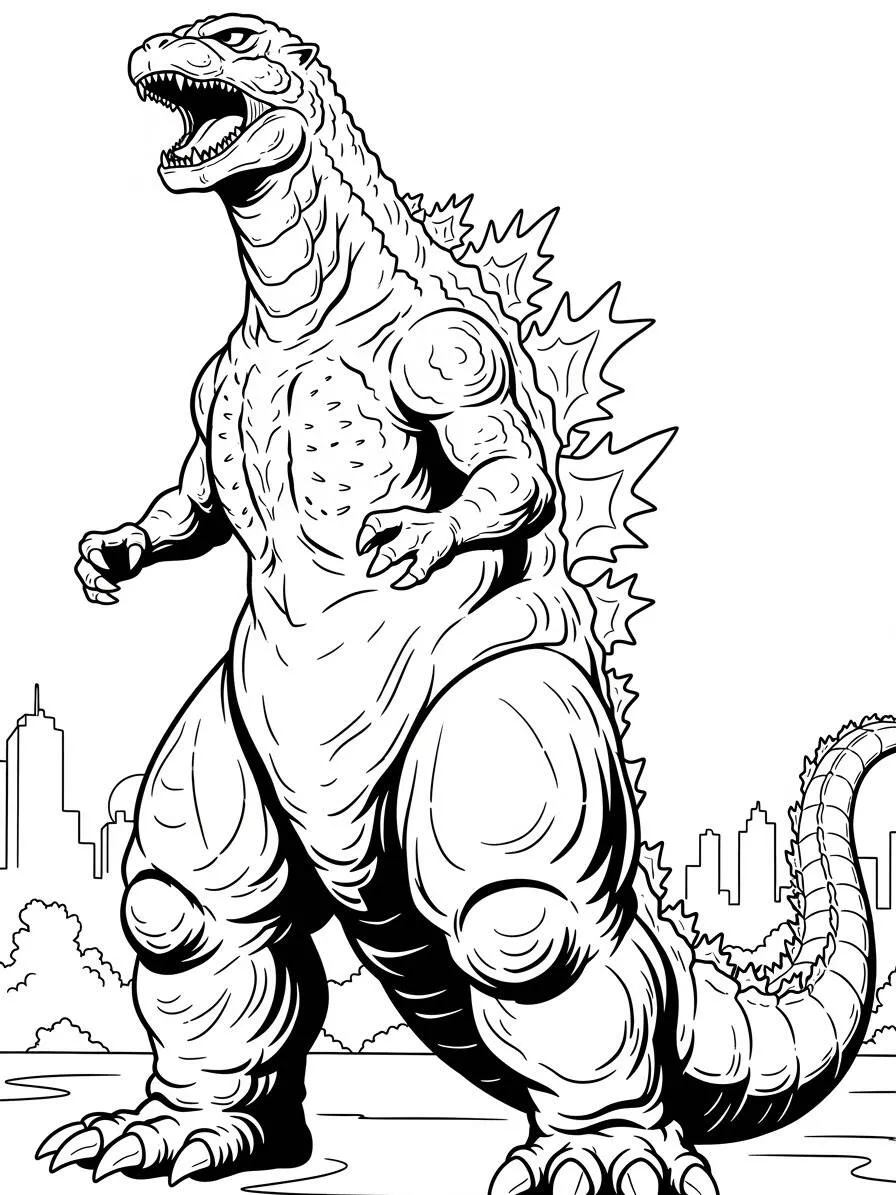 Desenho de Godzilla Gigante em Pé para Colorir