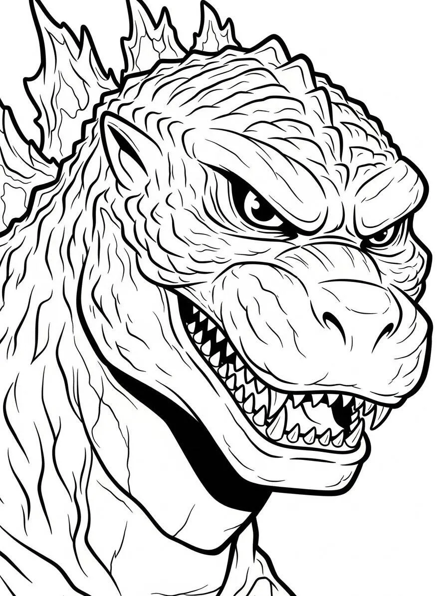 Desenho de Godzilla com Expressão Aterrorizante para Colorir