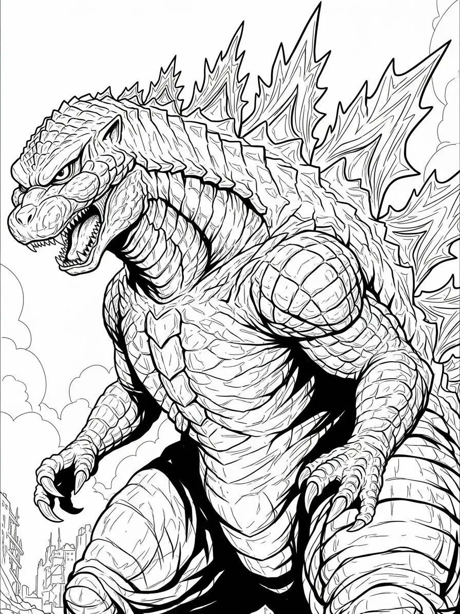 Desenho de Godzilla Gigante Pronto para Colorir
