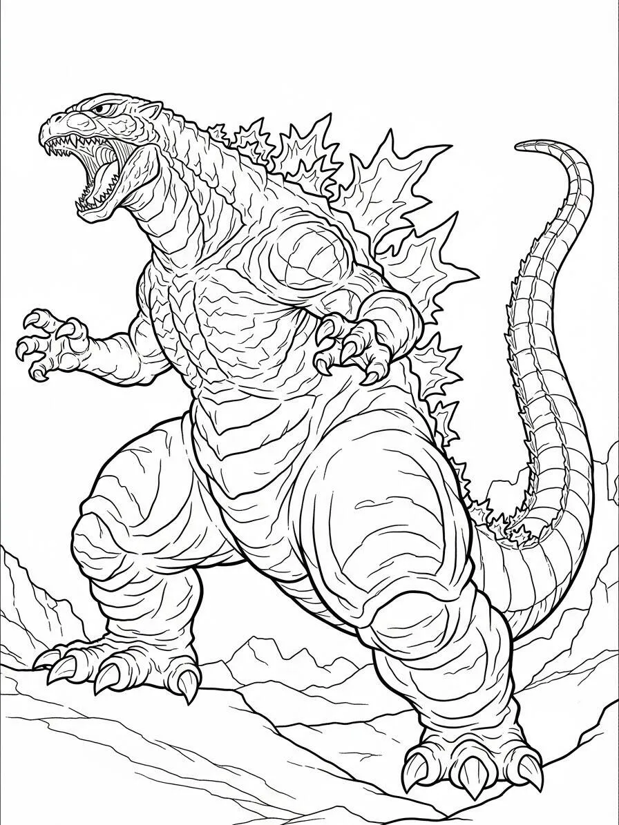 Desenho de Godzilla em Posição de Ataque para Colorir