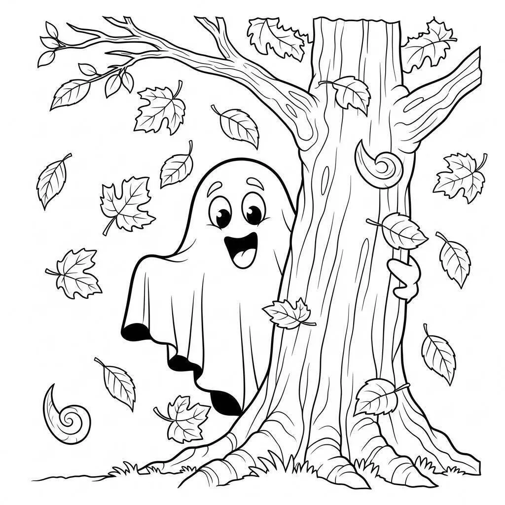 Desenho de Girassol com Fantasminha Divertido para Colorir